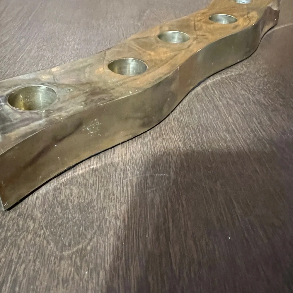 CRATE & BARREL Heavy Brass Colored Wavy Centerpiece Tapered Candle Holder 13